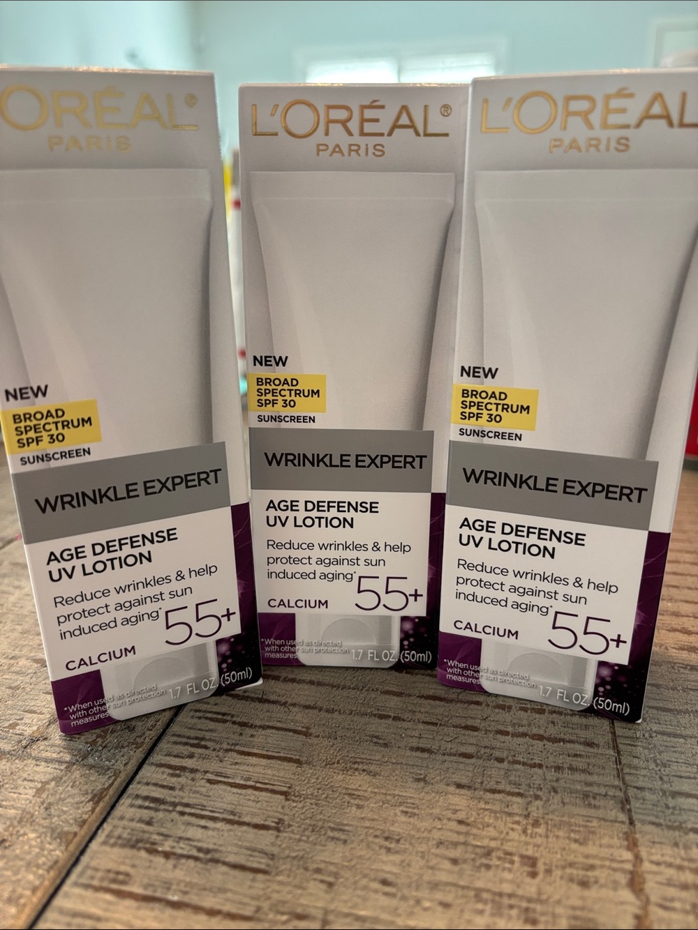 NWT L’Oreal Paris Wrinkle Expert Age Defense UV Lotion SPF 30 Sunscreen (3 pc)